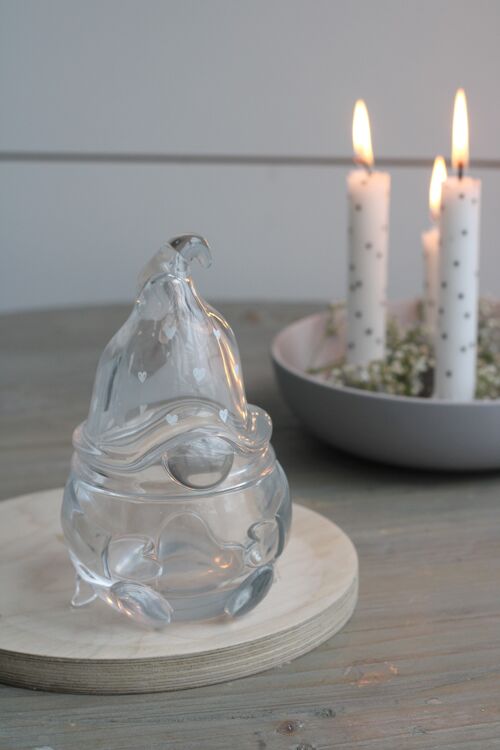 Glass Gonk Jar -  White hearts