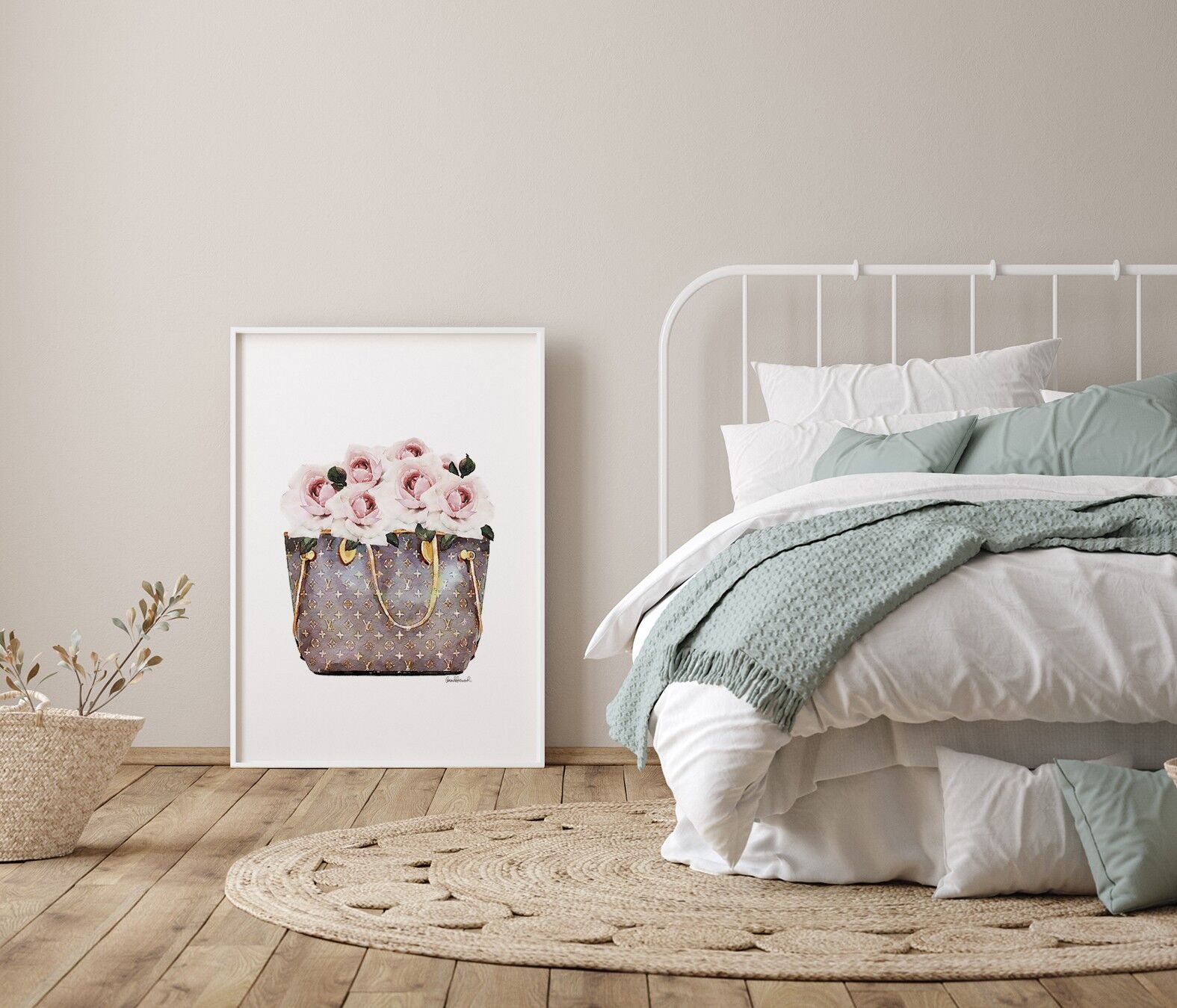 Pink Flowers Bag Painting