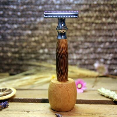Bamboo safety razor stand for men's safety razors (thick handle)
