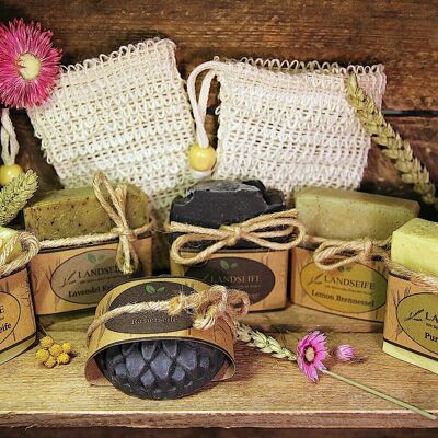 Organic natural soap gift set - 6 organic natural soaps + 2 soap bags