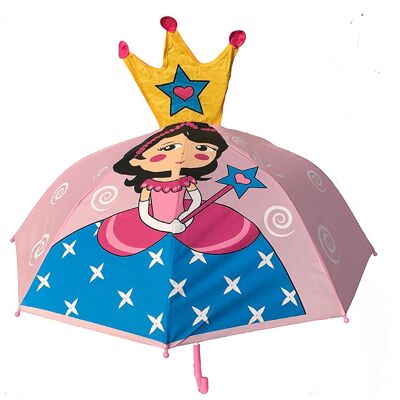 Paraguas infantil 3D paraguas palo princesa corona rosa - paraguas niños niñas - jardín de infantes y accesorios escolares - para inscripción en la mochila escolar