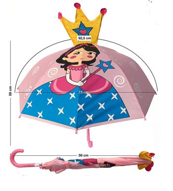 Parapluie 3D pour enfants parapluie princesse couronne rose - parapluie garçons filles - accessoires de maternelle et d'école - pour l'inscription à l'école pour le sac d'école 2