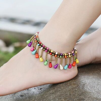 Beach Anklet Hand Woven Water Drop Pendant Foot Ornament
