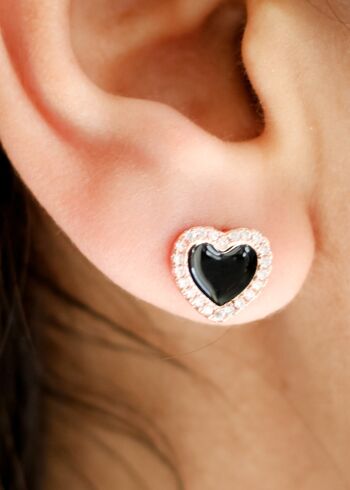 Boucles d'oreilles clous coeur noir - Boucles d'oreilles clous coeur noir 2