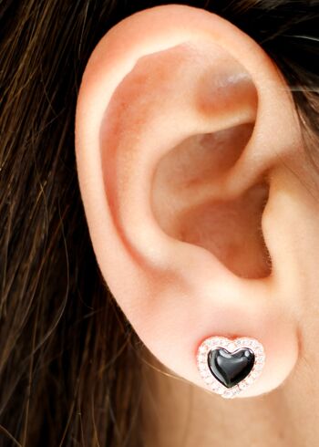 Boucles d'oreilles clous coeur noir - Boucles d'oreilles clous coeur noir 3