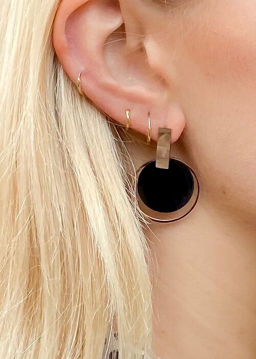 Black and Gold Circle Earrings