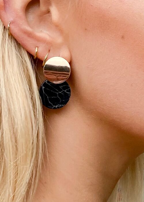 Circle Drop Earrings in Black and Gold