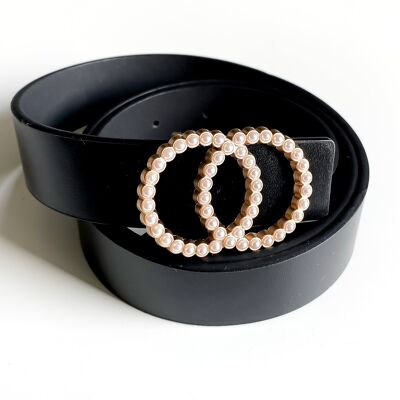 Cintura con fibbia di perle in nero