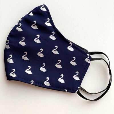 Face Covering Three Layers Reusable Face Mask Flower Printed Navy - Silver Ducks