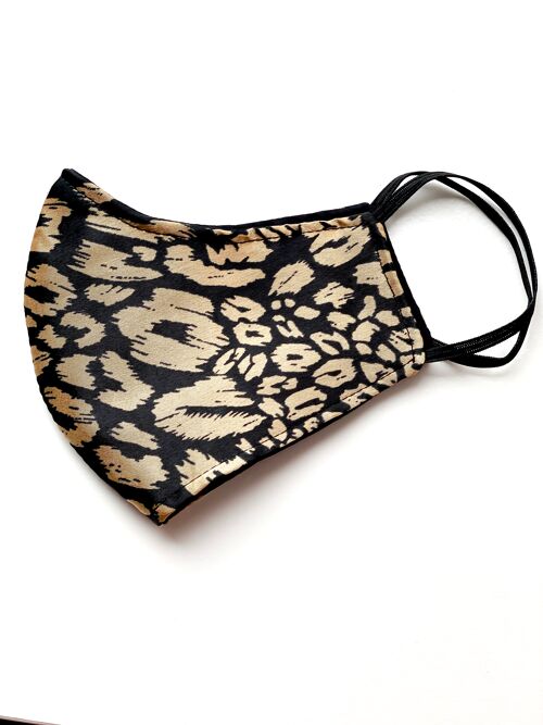 Face Covering Three Layers Reusable Face Mask Flower Printed Navy - Gold and Black Leopard