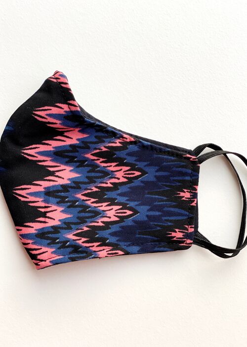 Face Covering Three Layers Reusable Face Mask Flower Printed Navy - Geometric