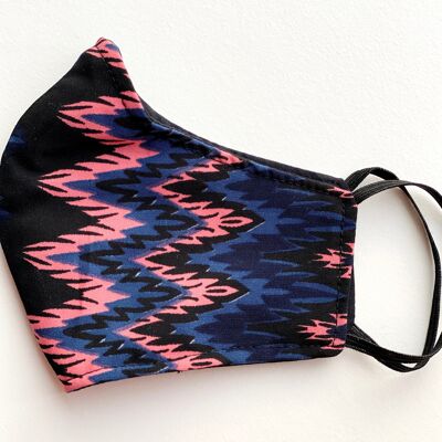 Face Covering Three Layers Reusable Face Mask Flower Printed Navy - Geometric
