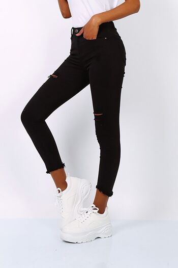 Jean skinny taille haute déchiré noir 1