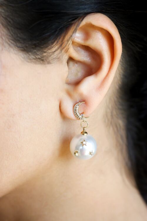 Star and Moon Pearl Drop Earrings