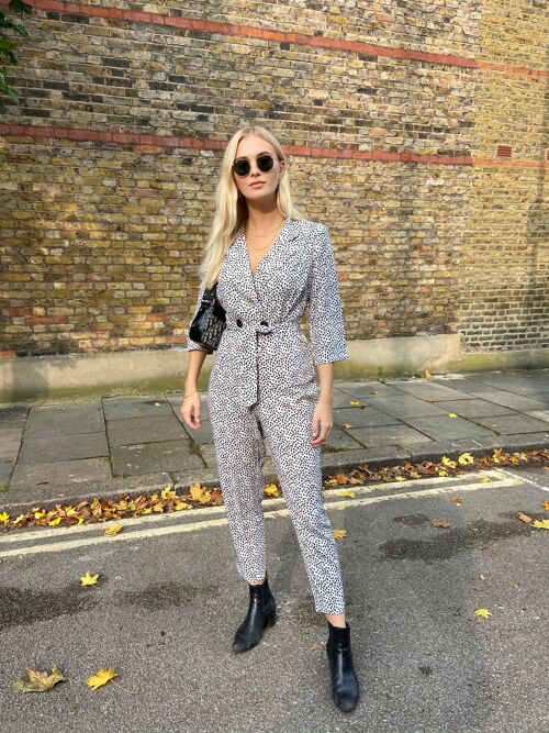 Animal Print Blazer Jumpsuit with Long Sleeves