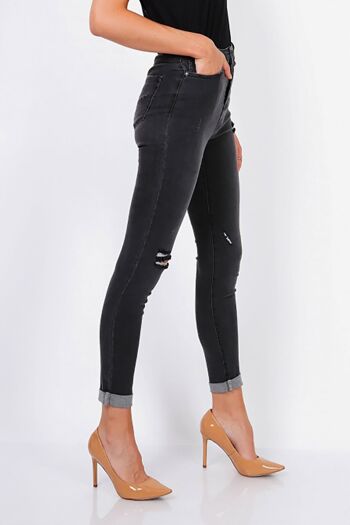 Jean skinny noir délavé et déchiré à taille haute 2