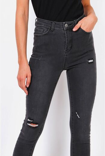 Jean skinny noir délavé et déchiré à taille haute 4