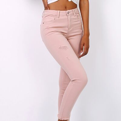 Pink Ripped High Waist Skinny Jeans