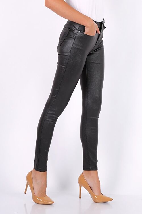 Metallic Black Coated Skinny Jeans -  Metallic Black