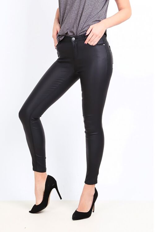 Metallic Black Coated Skinny Jeans -  Black