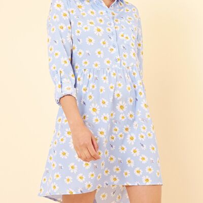 Daisy Print Shirt Dress in Blue