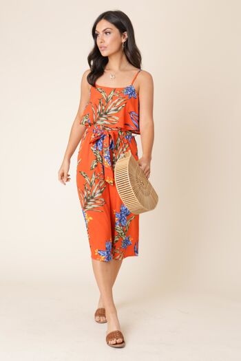 Combinaison jupe-culotte orange à imprimé tropical 3
