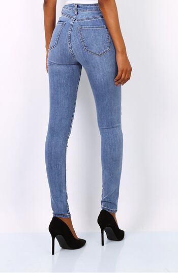 Jean skinny taille haute en bleu denim 3