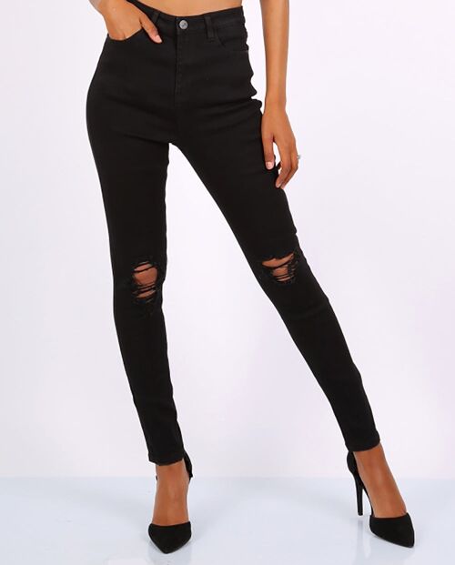 Black Ripped Skinny Jeans- High Waisted