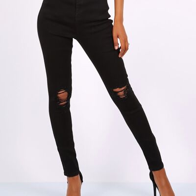 Black Ripped Skinny Jeans- High Waisted