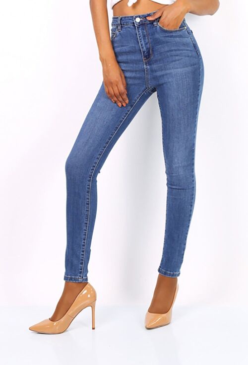 High Waisted Skinny Jeans - Mid Blue