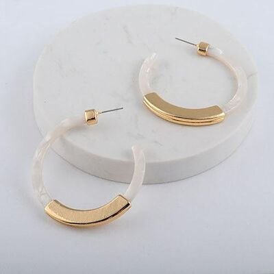 White & Gold Hoop Earrings - White