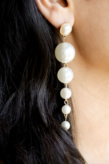 Longues Boucles d'Oreilles Perles Pendantes - Blanc 1