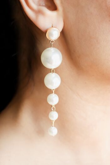 Longues Boucles d'Oreilles Perles Pendantes - Blanc 2