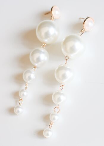Longues Boucles d'Oreilles Perles Pendantes - Blanc 3