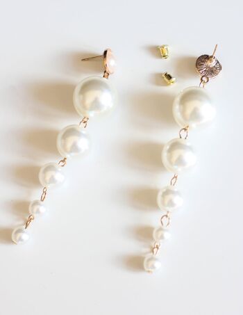 Longues Boucles d'Oreilles Perles Pendantes - Blanc 4