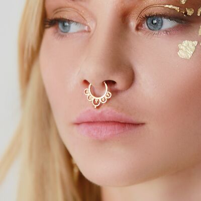 Gold Hollow Cut Out Hoop Septum Nose Ring