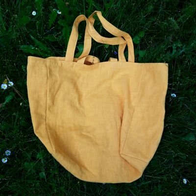 Large yellow washed linen bag