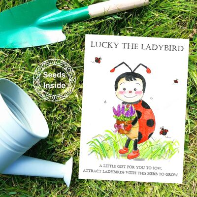 Samen-Naturkarte für Kinder - Lucky der Marienkäfer