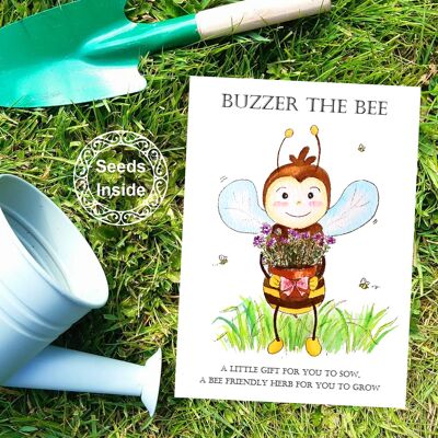 Tarjeta de naturaleza de semillas para niños - Buzzer the Bee