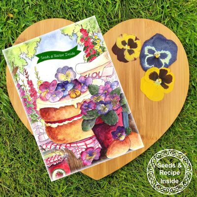 Seed & Recipe Card  -  Strawberry & Pansy Cake