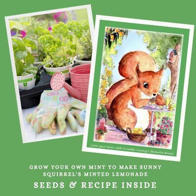 Tarjeta de semillas y recetas para niños - Ardilla soleada