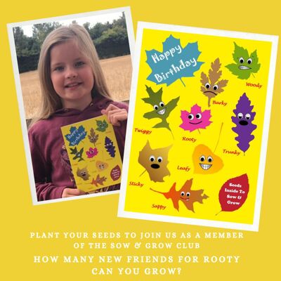 Tarjeta de cumpleaños infantil con semillas en el interior - Rooty & Friends