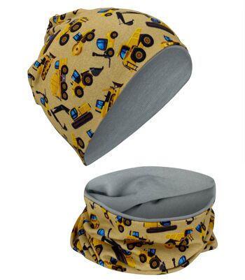 Véhicules de Construction pour Enfants Garçons Filles Bonnet Bonnet et Écharpe Boucle Ensemble - Réversible - 2-8 Ans - 95% Coton - Matériau Doux et Facile d'Entretien Printemps Été Automne Hiver 6