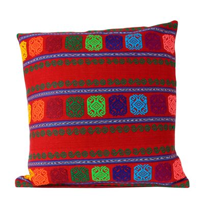 Handwoven sofa cushion 40x40 Cuadros red, Mexico