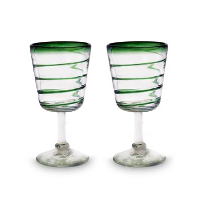 Mouth-blown cocktail glasses, set of 2, green spiral