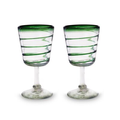 Verres à cocktail soufflés bouche, lot de 2, spirale verte