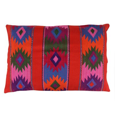 Cuscino per divano intrecciato a mano dal Messico rosso/blu 30x50