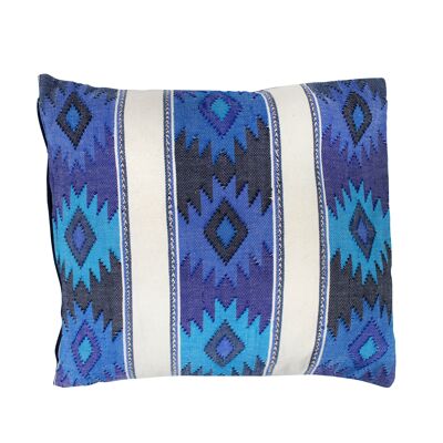 Cojín de sofá tejido a mano 40x40 azul/blanco, México