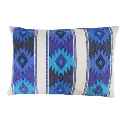Cojín de sofá tejido a mano 30x50 azul/blanco, México