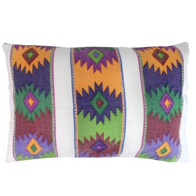 Cojín de sofá tejido a mano 30x50 multicolor/blanco, México